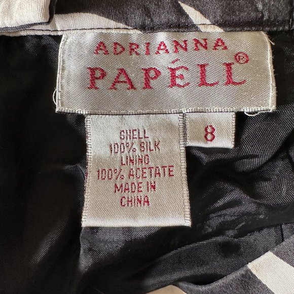 Adrianna Papell Silk Black & White Cropped Print Pants 8 - Picture 7 of 7